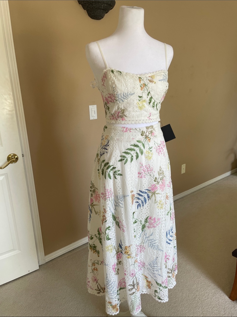Lulu's White Floral Eyelet Crop Top & Midi Skirt Set - Picture 1 of 8